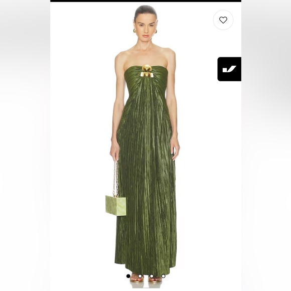 cult gaia Dresses & Skirts - cult gaia Olive Green Strapless Pleated Maxi Dress with Gold Accent